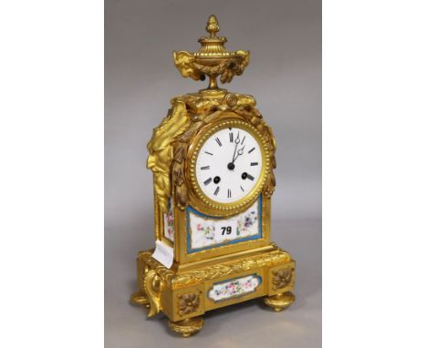 French ormolu and porcelain mounted mantel clock