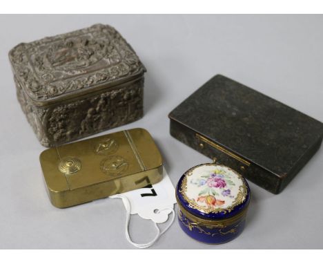 Antique snuff box and three other items