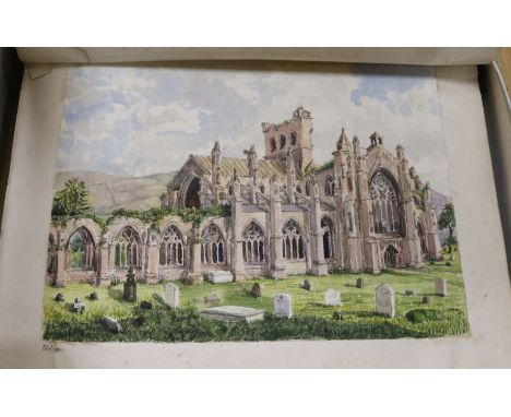 A Victorian album of architectural and other watercolours and a small sketchbook, 4.5 x 9.5in and 10.5 x 14in (approx 70)