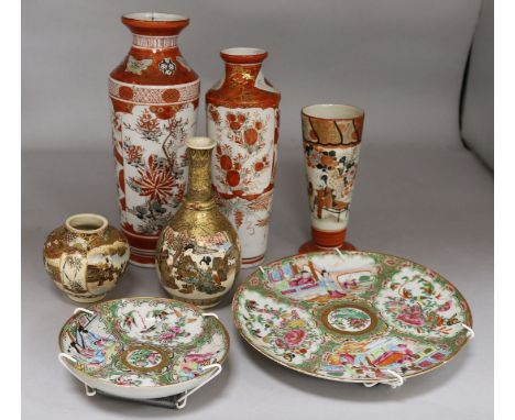 Five Japanese ceramic vases & Famille Verte Plates