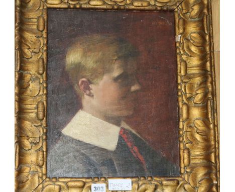 Alfred Denzel (?), oil on panel, Head and shoulder portrait of a boy, signed, oil on panel 39 x 30cm