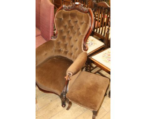 A button back chair and foot stool