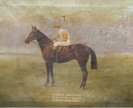 Macksey & Goard, oil on canvas, Portrait of the 1909 St Leger winner, Mr Fairies Bayardo, signed and dated 1910, 43 x 54cm, u