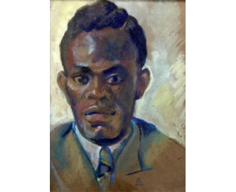 T M 1946 watercolour on brown paper, Portrait of a gentleman monogrammed and dated 1946, 32 x 24cm
