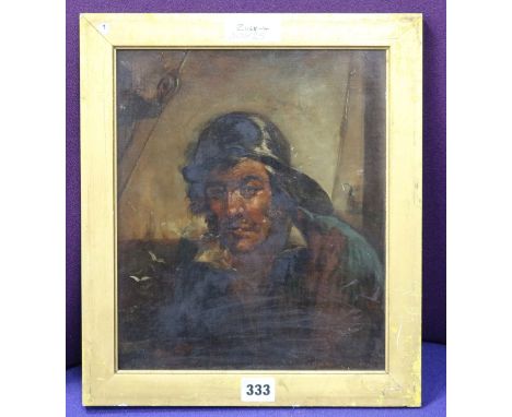 Victorian School, oil on canvas, Portrait of a fisherman, 30 x 25cm