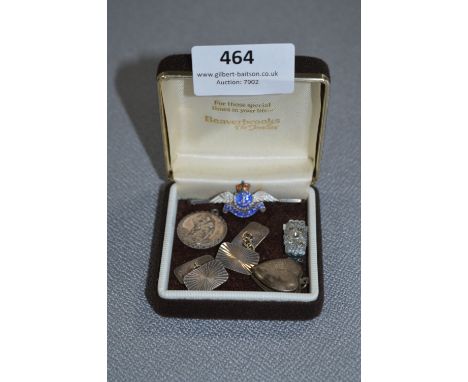 St Christopher Locket, Silver Cuff Links and Enamel Naval Badge 