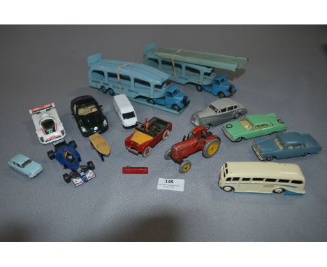 Tray Lot of Dinky Diecast Vehicles Including Two Transporters 