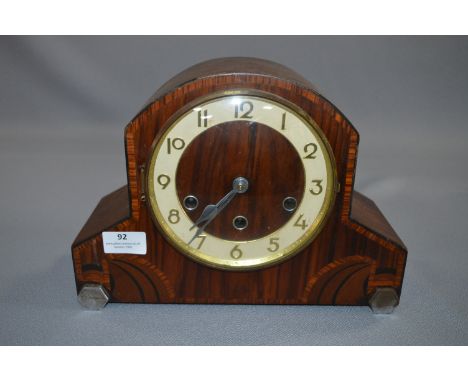 Inlaid Walnut Cased Art Deco Mantel Clock with Westminster Chimes 