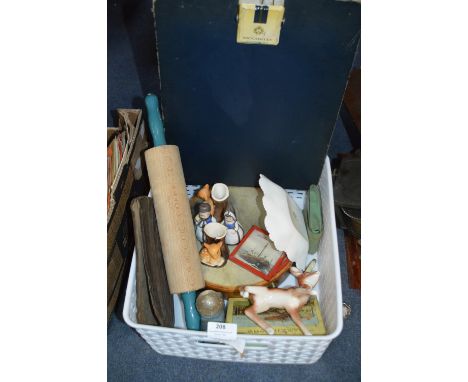 Box Containing Slat & Pepper, Commemorative Ware, Tambourine, Rolling Pin, etc. 