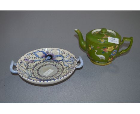 Carlton Cloisonne Ware Decorative Teapot and Charlotte Rhead Dish 