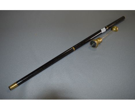 Brass Topped Walking Cane with Compass and Spirit Bottle 