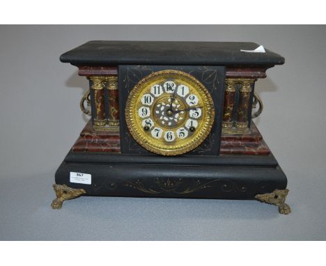 Wooden, Black Slate & Marble Effect Mantel Clock 