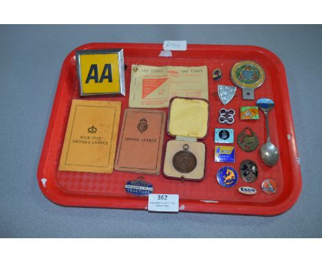 Collection of Motoring Ephemera; Enamel Badges - Earls Court, Driving License, etc.  