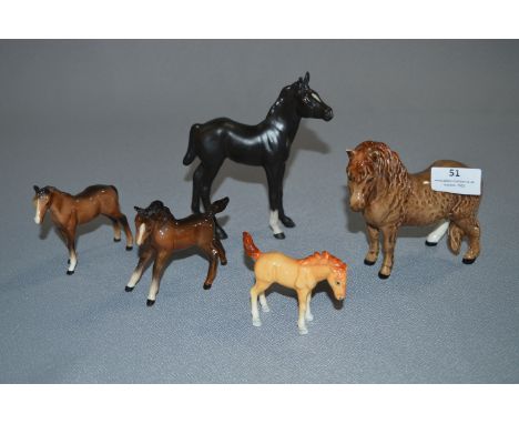 Four Beswick Foals and a Sylvac Pony 