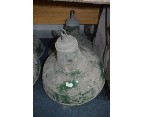 *Pair of Green Enamel Industrial Light Fittings 18" Wide 