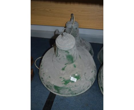 *Pair of Green Enamel Industrial Light Fittings 18" Wide 