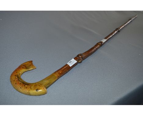 Walking Stick with Carved Salmon Handle 