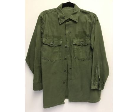 US Army green herringbone twill utility shirt jacket. WWII, 1940's. 