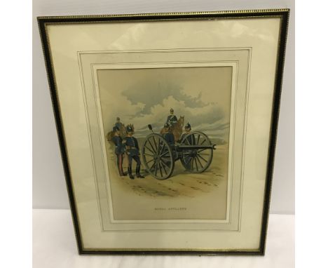 Victorian Royal Artillery coloured print. Framed and glazed.  Picture size 30 x 23cm approx.