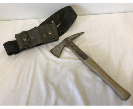 WWII Auxiliary Fire Service Fireman's axe with webbing  frog & belt.  Approx 39cm x 21cm.