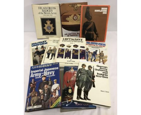 A collection of Military books relating to uniforms and insignias. To include German Army Uniforms and Insignia, Imperial Jap