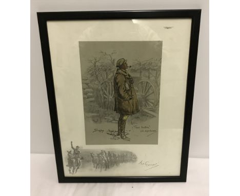 WWI Royal Artillery colour print. " The Gunner " by cartoonist Snaffles ( Charles Johnson Payne ). Framed and glazed. Picture
