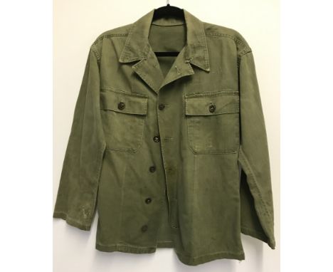 WWII US Army green herringbone twill heavy duty field shirt  