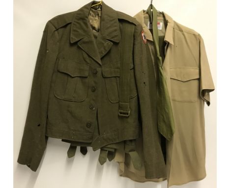 US Army jacket short body Eisenhower type with trousers, shirt, tie, belt and patch. With full set of buttons. 