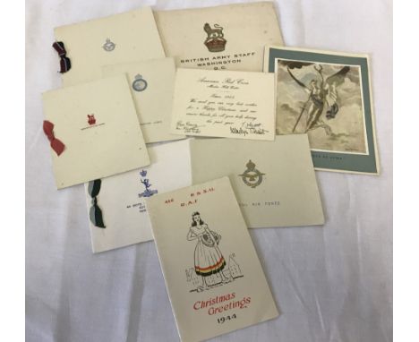 A collection of WWII Christmas cards. Including British Army Staff Washington, RAF, British Air Forces of Occupation (Germany