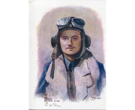 Battle of Britain. 8x12 inch print signed by 501 Squadron veteran Battle of Britain pilot Sgt Pilot Bill Green. Good Conditio