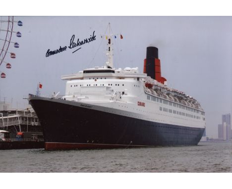 Cunard QE2. 8x12 inch photo signed by&nbsp; captain of the QE2, Commodore R. W Warwick. Good Condition. All autographs are ge