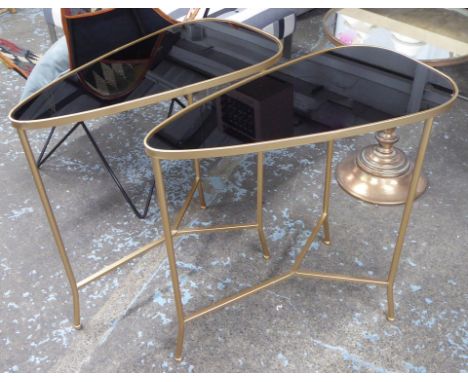 SIDE TABLES, a pair, 1960's Italian style, smoked glass tops, 70cm x 36cm x 70cm. (2) 