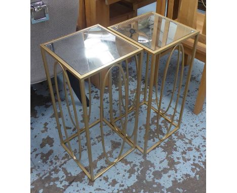 SIDE TABLES, a pair, 1960's French style, gilt metal and mirror, 30cm x 40cm x 65cm approx. (2) 