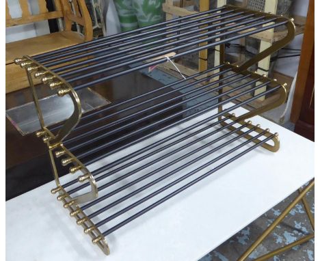 SHOE RACK, 1960's French style, gilt metal with black painted detail, 83cm x 34cm x 54cm. 