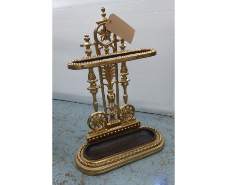 STICK STAND, Victorian style, gilt cast iron, 63cm H x 45cm x 18cm. 