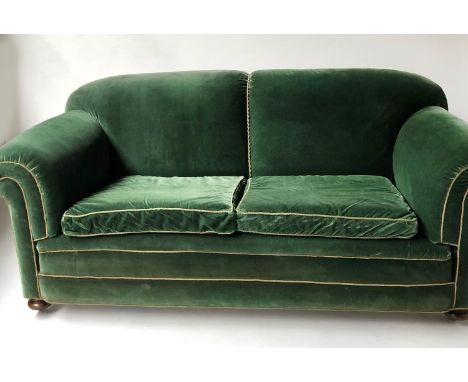 ART DECO SOFA, period Royal green velvet and cord trimmed, 187cm W. 