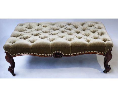 VICTORIAN HEARTH STOOL, rosewood with rectangular deep button upholstered old gold velvet, 107cm x 66cm x 38cm H. 