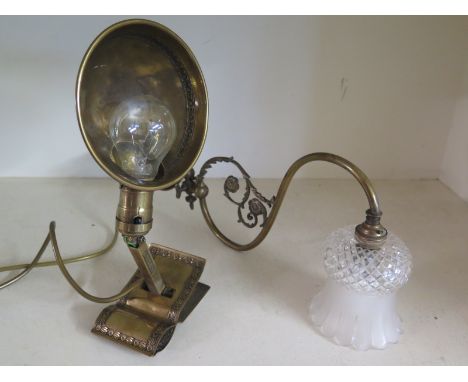 An American Ajusto - Lite brass students lamp and a brass wall light with glass shade - both in good condition