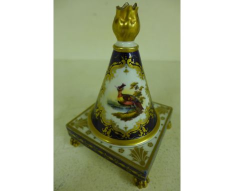 A 19th century Chamberlains Worcester pastille burner of conical form on a square base - 13cm x 8cm 
Condition report: Minor 