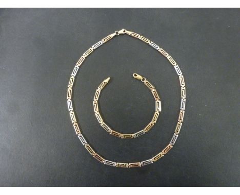 A 9ct tri-colour gold necklace and bracelet set - Hallmarked Birmingham - Length of necklace 37cms - Length of bracelet 16.5c