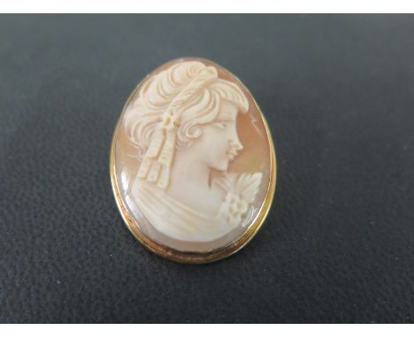 A 9ct gold shell cameo brooch - Hallmarked London - Width 2.7cms - Weight approx 5.1gms
Condition Report: Good - With light s