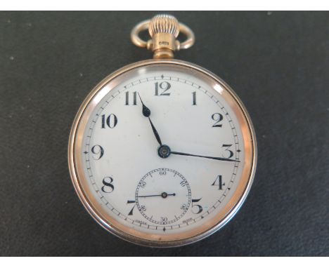 A 9ct gold pocket watch - Arabic numerals to white enamelled dial with subsidiary second hand at 6 o'clock - Total approx wei