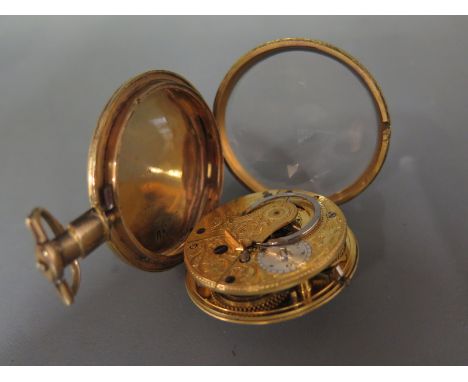 A 19th century gold plated single fusee gentleman's pocket watch by John Deacon of Leicester having ceramic dial with Arabic 