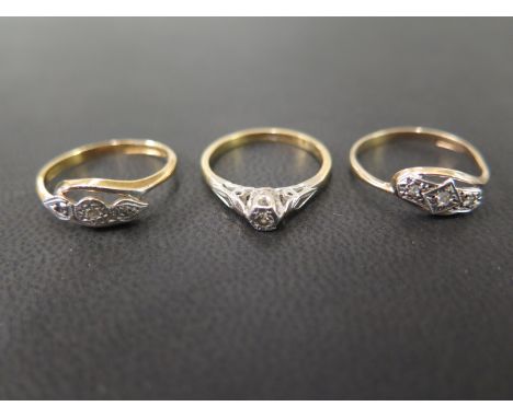 Two early 20th century 18ct gold diamond rings - To include a single-stone and a three-stone crossover - Ring sizes L and M 1