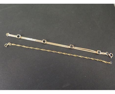 A 9ct gold enamel panel bracelet - Hallmarked London - Together with a 9ct gold fancy-link bracelet - Hallmarked Sheffield - 
