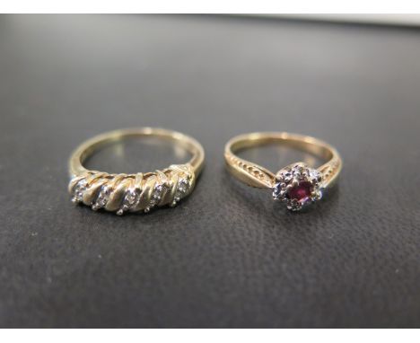 Two gem-set rings - To include a diamond-set ring -Size R 1/2 - Together with a ruby and diamond cluster ring - Size L - Both