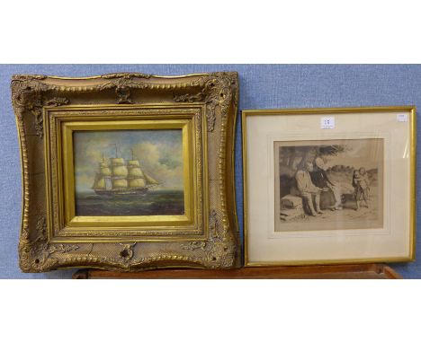 W. Stanley, engraving of a peasant family and a marine print
