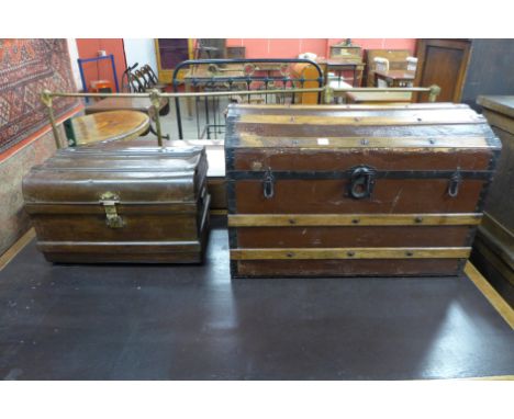 An early 20th Century steamer trunk and tin trunk