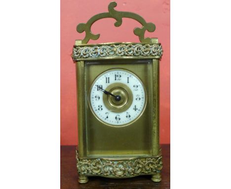 A 19th Century French brass carriage timepiece, movement stamped R & Co., Paris