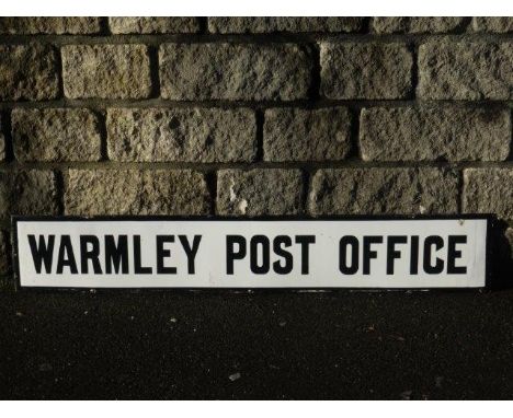 A "Warmley Post Office" narrow enamel sign, with two small areas of restoration, 48 x 8".